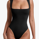 REORIA Butsmooth® Women’s Sexy Sleeveless Square Neck Double Lined Basic Bodysuit Tank Tops (Size S)