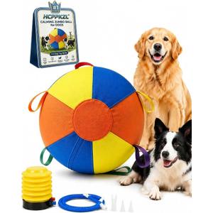 10/18/22" Calming Jumbo Ball for Dogs Durable Tear-Resistant Inflatable Big Ball Tough Herding for Play Exercise Toy with Heavy-Duty Handle Cover & Pump Fun Doggy Herding Dog Giant Tennis(A,10in)