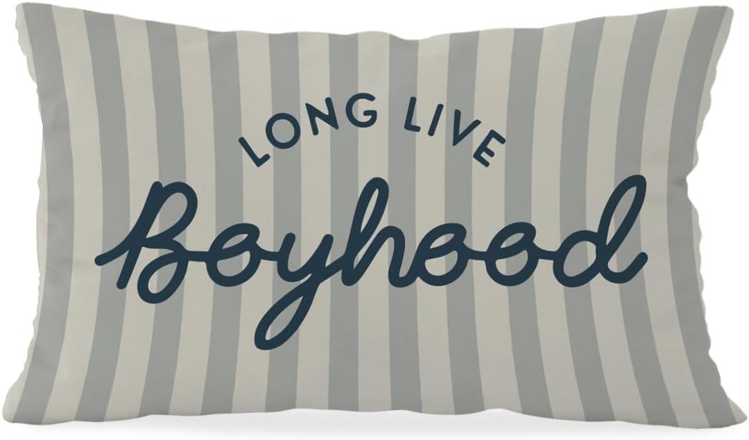 Long Live Boyhood Boys Room Throw Pillow Cover 12x20, Playroom Kids Throw Pillows, Blue Decor Pillowcase for Classroom Playroom Nursery Kids Room Toddler Room