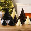 Spiareal 9 Pcs Paper Christmas Tree Decor 3D Honeycomb Trees Table Centerpiece for Modern Mantel Decorations Beige Brown Gray Home Xmas Holiday Party Decorations 6, 8, 12 Inch