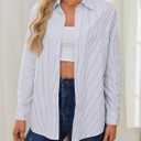 OMSJ Womens Striped Button Down Shirts Casual Long Sleeve Stylish Collared Office Work Blouses Tops (S)