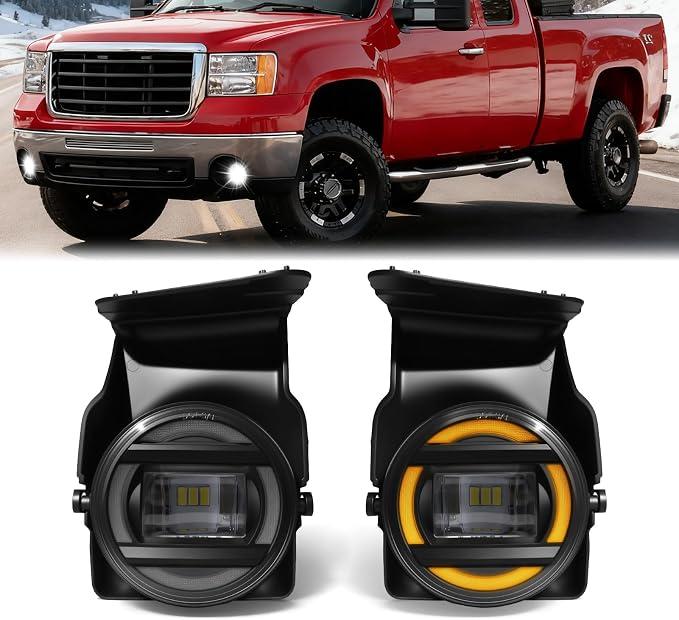 LED Fog Lights with DRL Compatible with 2003-2006 GMC Sierra 1500/2500/3500,2007 GMC Sierra Classic, White DRL, Amber Turn Signal,Fog Light Assembly Replacement,Waterproof,Clear Lens