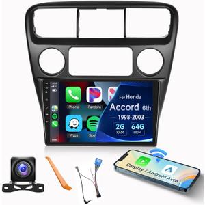 2+64G- for Honda Accord 6th 1998-2003 Car Radio with Wireless Carplay/Android Auto,Android13 Car Stereo 9 Inch Touch Screen GPS Navigation WiFi EQ Bluetooth FM/RDS Mirror Link SWC+AHD Backup Camera