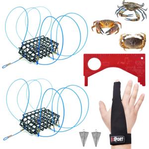 6-Loops Crab Trap for Fishing Pole, Crab Snare for Dungeness, Rock and Blue Crabs (2 Pack Kit(Glove, Gauge Included))