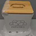 WUWEOT 3 Pack Vegetable Storage Tins, Metal Onion Garlic Potato Jars Set, Kitchen Canisters Vegetable Keeper Containers with Aerating Holes and Wooden Lid