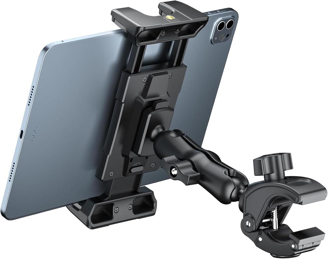 OHLPRO Tablet Mic Stand Holder for iPad Treadmill Handlebar Clamp, Mount for Spin Bike Microphone Peloton Stroller Bicycle, Fit 5-13 iPad Pro 12.9 Air Mini, Galaxy Tab, iPhone, Fire HD 10 (Extended Version)