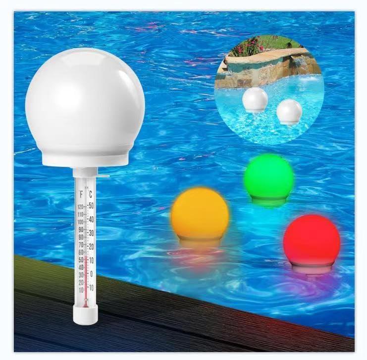 Pool Thermometer Floating Easy Read, LED Colored Solar Thermometer Floating,Suitable for Swimming Pool/Hot Tub/Hot Spring/Aquarium (1pc)