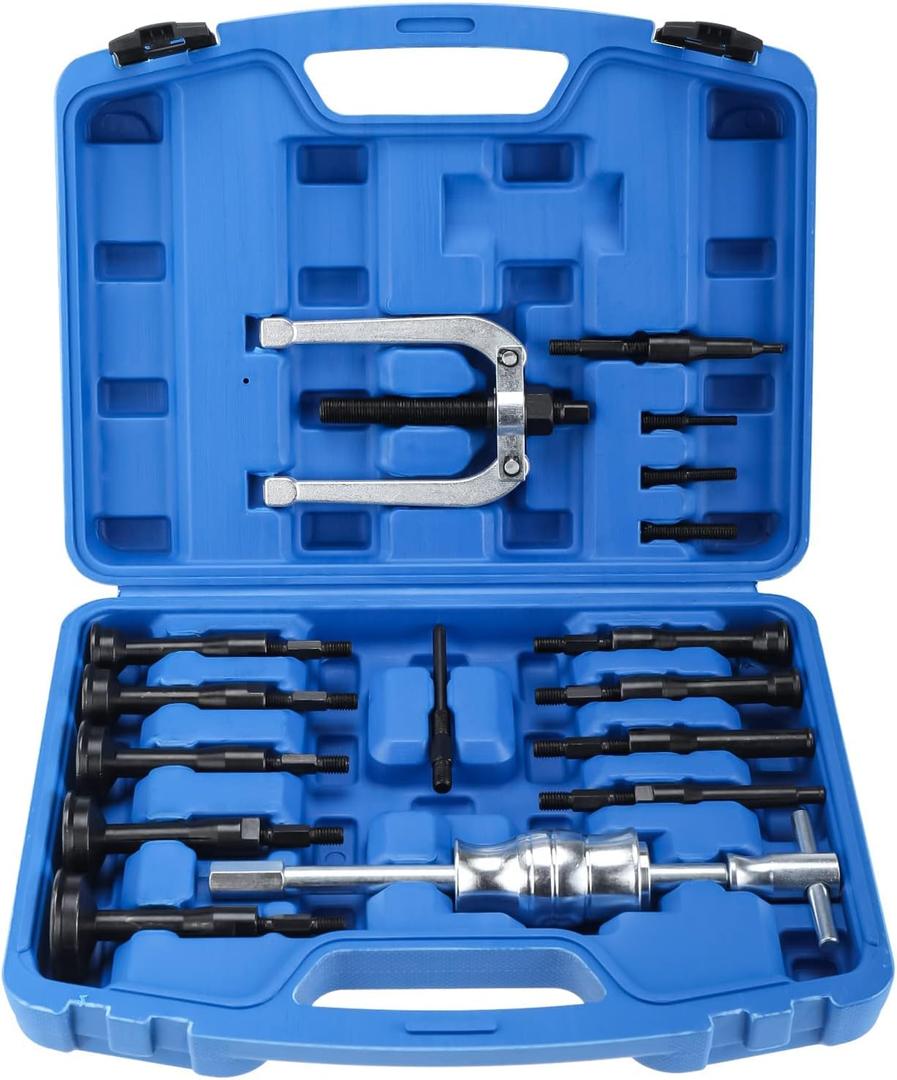 8MILELAKE Blind Inner Bearing Puller, Hole Remover Extractor Set, 16pcs Blind Hole Collet Bearing Race and Seal Puller Extractor Kit, Slide Hammer Tool Set