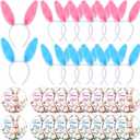 Wavwavw 48 Pcs Easter Gender Reveal Party Supplies Blue and Pink Bunny Ears Headbands Team Button Pins Bunny Party Favors Gender Reveal Ideas Games Supplies