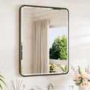 Black Bathroom Mirror 24 x 30 Beveled Edge Tempered Glass, Rounded Corner Rectangle Bathroom Mirror for Over Sink for Modern Bathroom, Living Room, Bedroom, Entryway