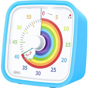 Yunbaoit Visual Timer with Protective Case, Rainbow Disk 60 Minute Countdown Timer for Kids and Adults, Silent Time Management Tool(Blue Rainbow)