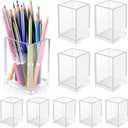 10 Pack Clear Acrylic Pen Holder for Desk, Pencil Cup Makeup Brush Organizer, Square Acrylic Pencil Holders for Office School Home Supplies, Desktop Stationery Organizer for Pens Markers Brushes