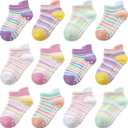 Aroveea Baby Toddler Socks Grip Non Slip Boys Girls Cotton 12 Pack for Kids Ankle Cute Socks 6M-7Years