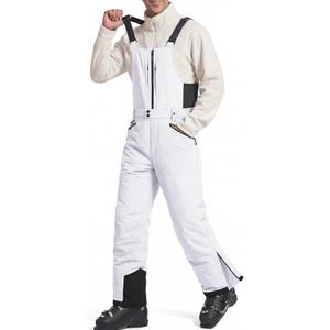 FREE SOLDIER Men's Insulated Waterproof Snow Bibs Ski Overalls (Large/32" Inseam, White)