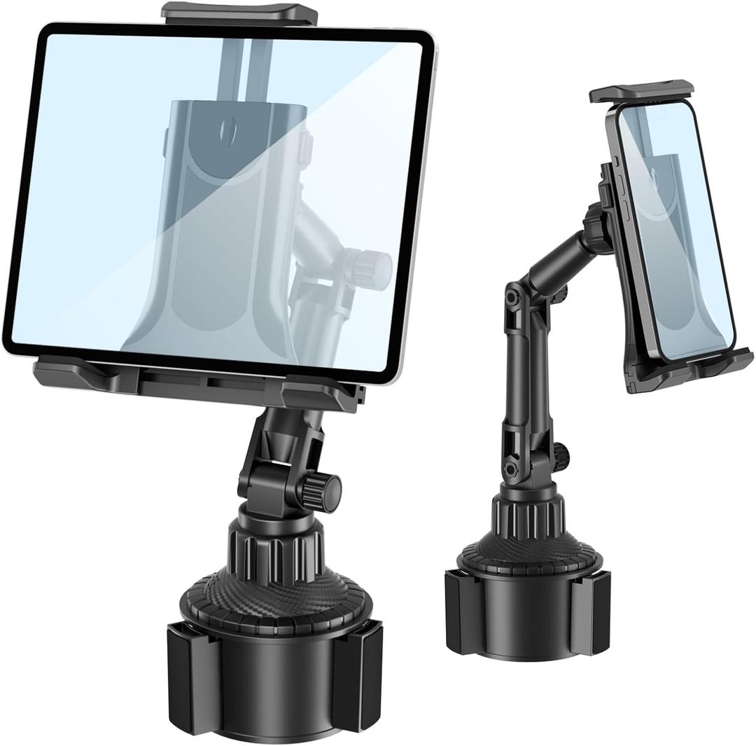 Tablet Holder for Car, for iPad Cup Holder Car Mount with 1.57" Depth Large Clamp 15" Height Adjustable Tab Mount Holder for 6"-12.9" Cell Phone iPhone iPad Stand Travel Accessories 1