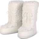 Fuzzy Fur boots for Women - Furry Winter Snow Boots Fluffy Waterproof Mid Calf Boots For Outdoor Flat Shoes (8, White)