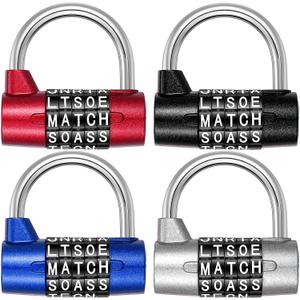 4 Pcs 5 Letter Combination Lock, Keyless Resettable Heavy Duty Metal Safety Padlock in 4 Colors for Gym Locker, Toolbox, Hasp Cabinet