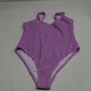 Limeeke Women One Piece Swimsuit Solid Ribbed Monokini Swimwear Scoop Neck Low Back Bathing Suit (Large, Purple)