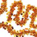 DIYDEC 33ft Thanksgiving Fall Tinsel Garlands, Golden Copper Maple Leaf Glittering Hanging Metallic Tinsel Garland for Thanksgiving Party Decoration