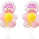 Happy Birthday Balloons Table Centerpiece Stand Kit,Transparent Balloons with Happy Birthday Print for Birthday Party Decoration