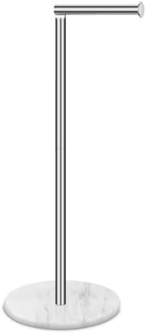 Tabhoukit Toilet Paper Holder Stand with Marble Base, Free Standing Natural Stone Base Tissue Paper Storage with Reserve, Silver Space Toilet Bath 4 Rolls Holder for Bathroom/Kitchen Countertop