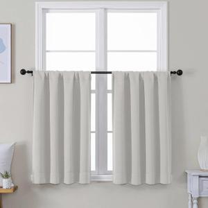 Simplebrand Ava Natural Short 36 Inches Blackout Curtain 2 Panels Set, Half Window Rod Pocket Privacy Curtain Tiers for Kitchen, Curtains Blackout for Bathroom Shades, W40 x L36 Inch, Natural