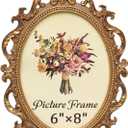 JANDERART Vintage Oval Picture Frame 6x8 Inch, Antique Ornate Photo Frames with Glass Front, Scroll Design, Tabletop & Wall Hanging, Photo Display, Gift Ideas, Gold