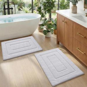 DEXI Bathroom Rug Set 2 Piece 24x16, Non Slip Washable Bath Mat for Shower Floor, Absorbent Soft Bathmat with Rubber Backing, Quick Dry Microfiber Carpet, White
