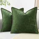 decorUhome Chenille Soft Spring Throw Pillow Covers 18x18 Set of 2, Farmhouse Velvet Decorative Pillow Covers with Stitched Edge for Couch Sofa Bed, Forest Elf (18" x 18" (Pack of 2))