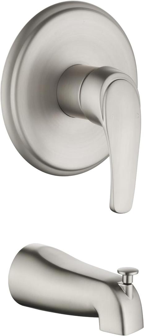 Shower Valve Trim Kit with Tub Spout Brushed Nickel Tub Shower Rough-In Mixer Valve Bathroom Trim Kit