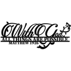 Creoate Metal Art Wall Decor, With God All Things Are Possible Sign Religious Scripture Metal Wall Sculptures Art Black Christian Bible Verses Wall Art for Home Decor, Pray Room