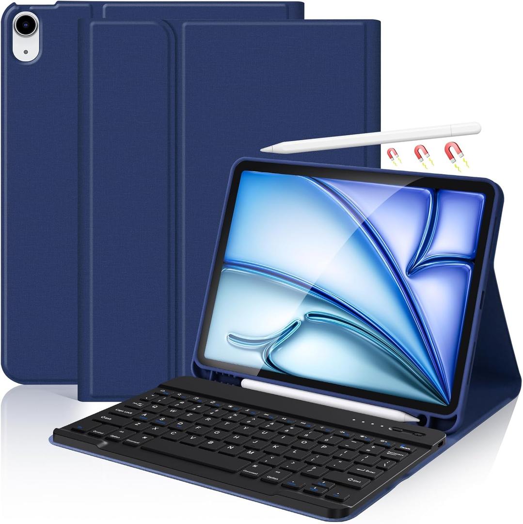 KBCASE for iPad Air 11 inch (M3/M2) 2025/2024 Case with Keyboard, for iPad Air 5th/4th Gen/for iPad Pro 11 2018, Detachable Wireless Keyboard Tablet Case with Pencil Holder(Dark Blue)