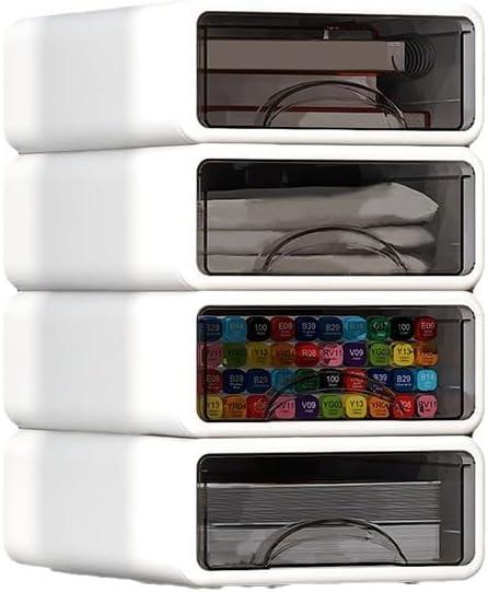 ZZFENGKR Desk Organizer with Drawers, Stackable Storage Drawers with Compartments Desktop Organization for Office Supplies, Makeup, Pencils, Tape, Erasers, Paperclips, Chargers (4 Pack White)