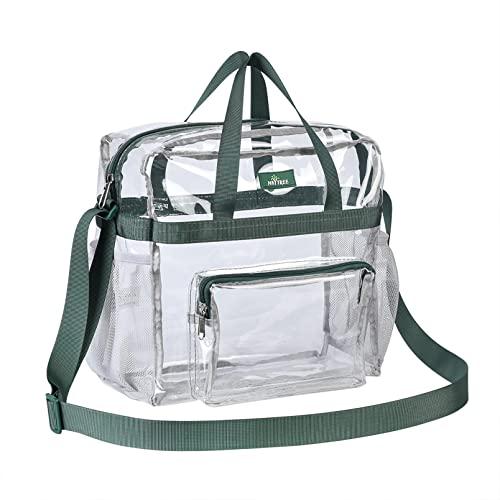Bagenius Clear Tote Bag Stadium Approved, 12x6x12 Game Day Clear Satchel Bag with Shoulder Strap for Concert Work and Sports, Green