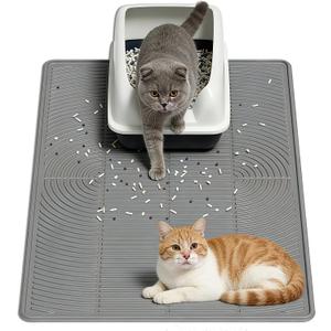 Cat Litter Mat 40"x28" - Soft Silicone & Leak-Proof Large Litter Mat, Non-Slip Cat Litter Trapping Mat for Multiple Cats, Easy to Clean & Durable for All Types (Gray)