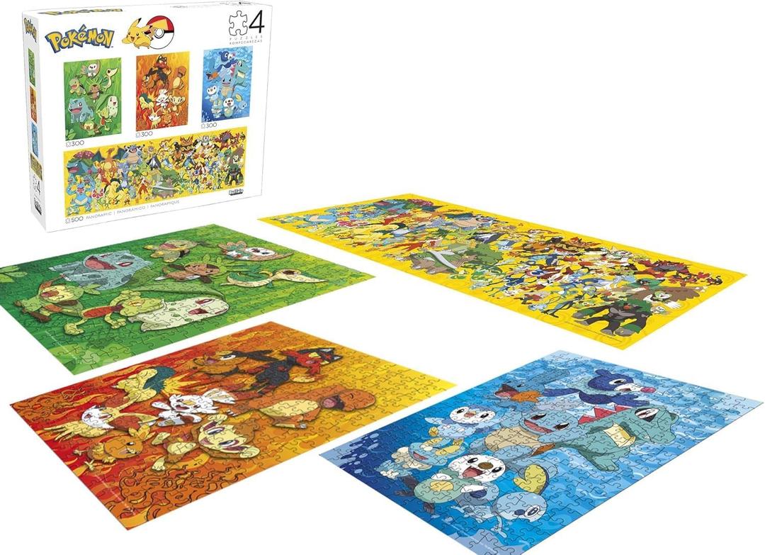 Buffalo Games - Pokemon - 4 x 1 Multipack - Multi Piece Jigsaw Puzzle For Adults -Challenging Puzzle Perfect for Game Nights - Finished Size Varies
