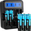 Kratax 1.5V Rechargeable AA Batteries 12 Count 3500mWh AA Rechargeable Lithium Batteries with 2.5h Voice Battery Charger, Long Lasting and Constant Voltage Output for Controllers, Toys, Microphones
