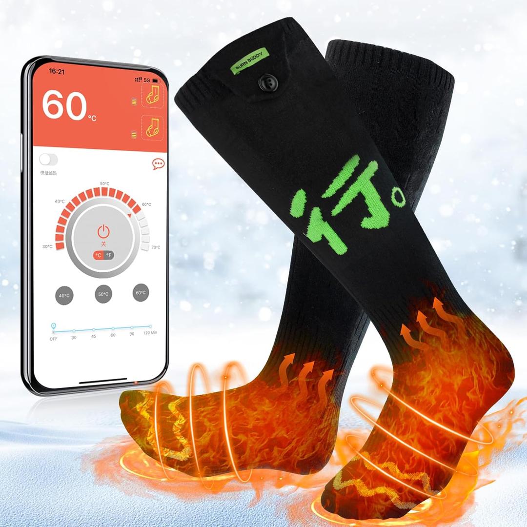 Heated Socks for Men Women, APP Control Electric Heated Socks Rechargeable Washable, Battery Heated Socks Foot Warmer Socks for Hiking Biking Camping Skiing Hunting Outdoor Work, Heating Thermal Socks, XL