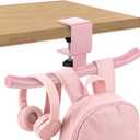 Geelin Bag Hook for Desk Table Heavy-Duty Backpack Hanger Clamp On Purse Holder Adjustable Under Desk Bag Hook for Headphones Handbag Hanger for Classroom Dorm Back to School(Pink)