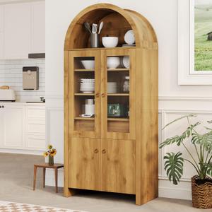Garvee 71 in Tall Arched Cabinet with Doors, Arched Kitchen Pantry Cabinet with a Hidden Drawer, Adjustable Shelves, Modern Display Storage Cabinets for Living Room, Dining Room