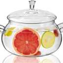 2450ML/83oz Glass Clear Saucepan with Lid,Best Handmade Easy Clean Heat Resistant Glass Cooking Pot for Noodles, Soup, Cereals, Fruits
