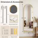 58"x20" Over The Door Mirror, Arched Full Length Mirror with Aluminum Frame, Adjustable Hooks, Wall Mounted or Standing for Bedroom Living Room, Gold