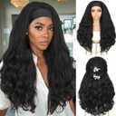Quantum Love Yaki Curly Headband Wigs for Black Women Kinky Straight Black Headband Curly Ends 26inch Synthetic Wear and Go Glueless half Wig with Headbands Attached