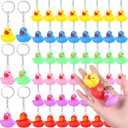 Deekin 60 Pcs Rubber Duck Keychain 2.17'' Cruise Duck Squeaky Cute Keychains Bulk 3D Chains for Carnival Party Gift (Classic)