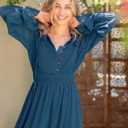 Sunny Spirit Women's Floral Boho Midi Dress 2025 Spring Fall Long Sleeve V Neck Chiffon A-Line Flowy Party Dresses (L)