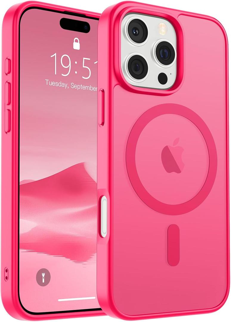 SUPFINE Magnetic for iPhone 16 Pro Case (Compatible with MagSafe) (Military Grade Drop Protection) Slim Translucent Matte Shockproof with Anti-Fingerprint Phone Case,Hot Pink