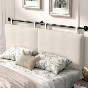 HouseMila Headboard for King Size Bed, Wall Mounted Headboard with Fine Linen Upholstery and Button Tufting, Adjustable Heigh Headboard for Bedroom (Beige, King)