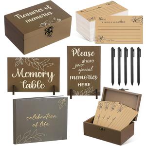 Celebration of Life Guest Book Share a Memory Decorations for Funeral 100 Pcs Funeral Cards 2 Wood Sign with 4 Hold 1 Keepsake Box with 5 Pen for Memorial Service(Brown,Leaf)