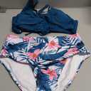 Yonique Women's Two Piece High Waisted Bikini Set Tummy Control Swimsuit Full Coverage Bathing Suit (Large, Teal Floral)