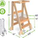 OCODILE Adjustable Foldable Toddler Tower Folding Tower for Kids | Montessori Toddler Kitchen Step Stool Helper for Independence - Varnished